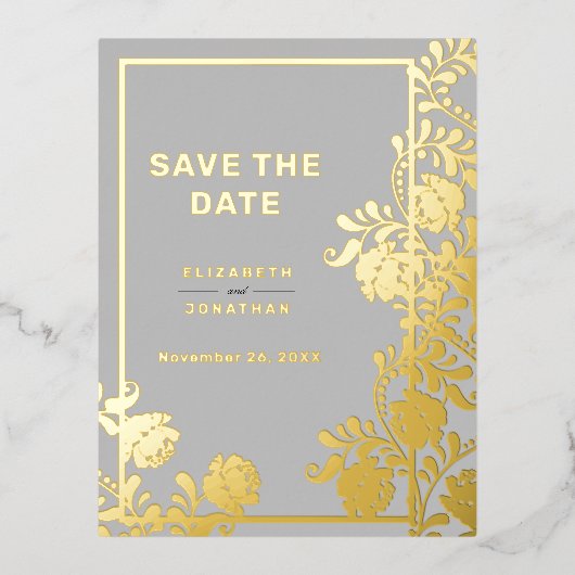 Vergulde Glamour Bruiloft Save the Date Folie Uitnodiging Briefkaart (Voorkant)