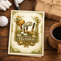 Vergulde Golf Antieke Illustratie Verjaardag
