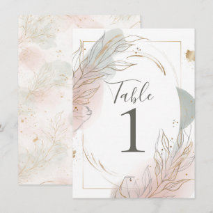 Vergulde Gouden Salie & Blush Botanisch Tafelnumme Kaart