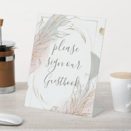 Vergulde gouden salie & blush botanische trouw  reclamebord met voetstuk
