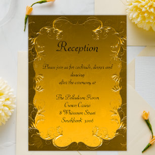 Vergulde Grandeur Bruiloft Receptie Details Informatiekaartje