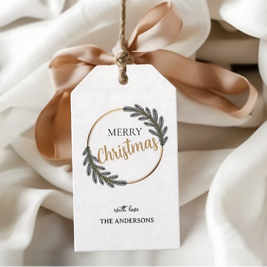 Vergulde Greenery Holly Krans Kerstcadeau Label Cadeaulabel
