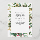 Vergulde groenblijvende planten op wit | Prettige  Folie Feestdagenkaart (Achterkant)