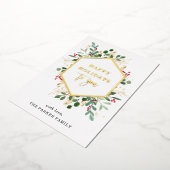 Vergulde groenblijvende planten op wit | Prettige  Folie Feestdagenkaart (Gedraaid)
