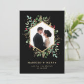 Vergulde Groene Geometrische Getrouwd en Blij Foto Feestdagenkaart (Staand voorkant)