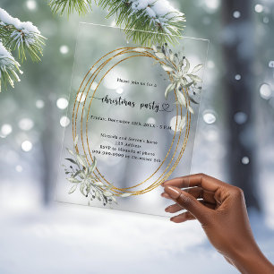 Vergulde groene kerstfeest decoratie met vorst-eff acryl uitnodigingen