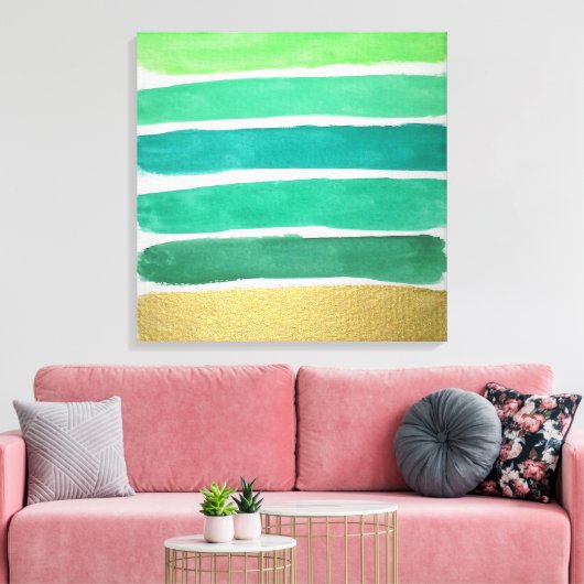 Vergulde Groene Strepen Canvas Print (Insitu (Woonkamer))