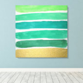 Vergulde Groene Strepen Canvas Print (Insitu (Houten vloer))