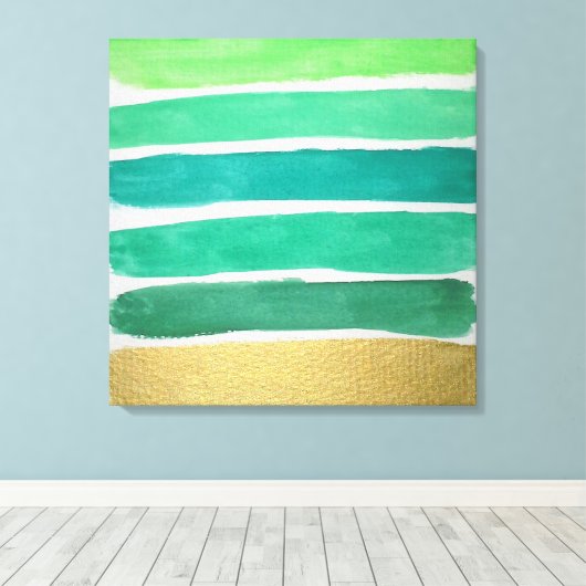 Vergulde Groene Strepen Canvas Print (Insitu (Houten vloer))