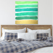 Vergulde Groene Strepen Canvas Print (Insitu (Slaapkamer))