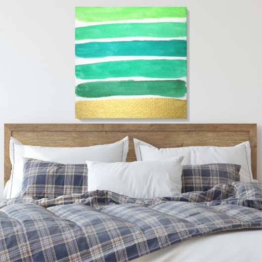 Vergulde Groene Strepen Canvas Print (Insitu (Slaapkamer))