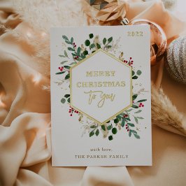 Vergulde Groene Tuintjes op Wit | Prettig Kerstfee Folie Feestdagenkaart