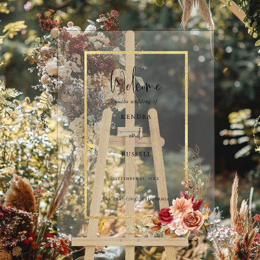 Vergulde Herfst Terracotta Bloemen Welkom Acryl Bord