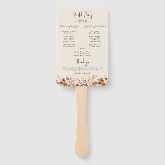 Vergulde Herfst Terracotta Bloemenprogramma Handwaaier (Achterkant)