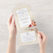 Vergulde Herfst Terracotta Floral All In One Uitnodiging (Afscheurbaar)