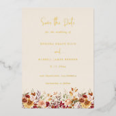 Vergulde Herfst Terracotta Floral Bewaar de datum Folie Uitnodiging (Voorkant)