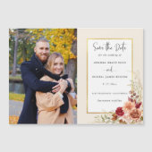 Vergulde Herfst Terracotta Floral Bewaar de datum Magnetische Uitnodiging (Voorkant)