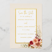 Vergulde Herfst Terracotta Floral Folie Uitnodiging (Voorkant)