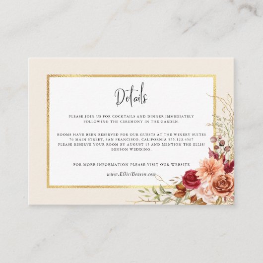 Vergulde Herfst Terracotta Floral Informatiekaartje (Voorkant)