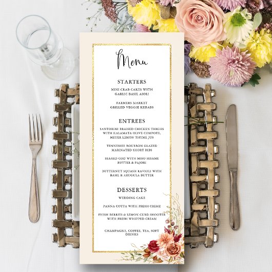 Vergulde Herfst Terracotta Floral Menu