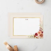 Vergulde Herfst Terracotta Floral Notitiekaartje (Voorkant / Achterkant in situ)