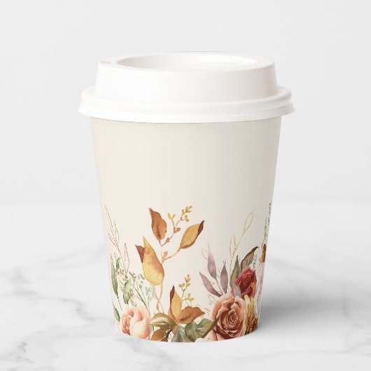 Vergulde Herfst Terracotta Floral Papieren Bekers (Achterkant)