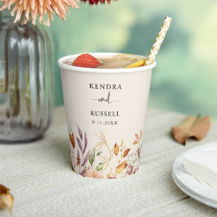 Vergulde Herfst Terracotta Floral Papieren Bekers
