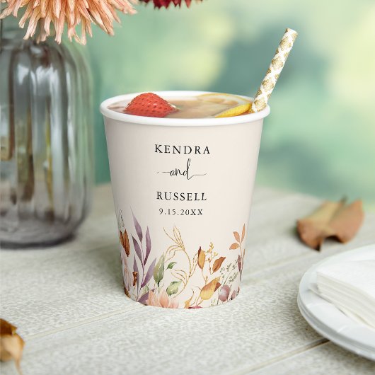 Vergulde Herfst Terracotta Floral Papieren Bekers