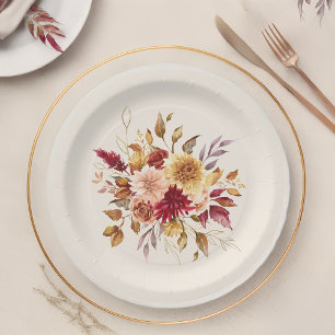 Vergulde Herfst Terracotta Floral Papieren Bordje