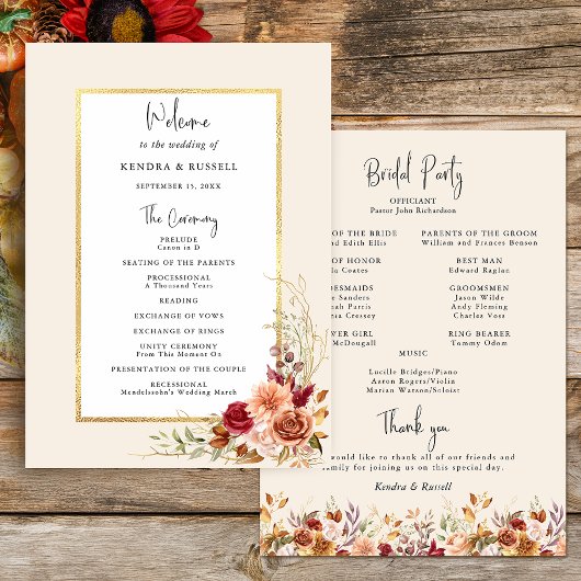 Vergulde Herfst Terracotta Floral Programmakaart