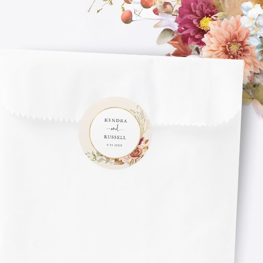 Vergulde Herfst Terracotta Floral Ronde Sticker