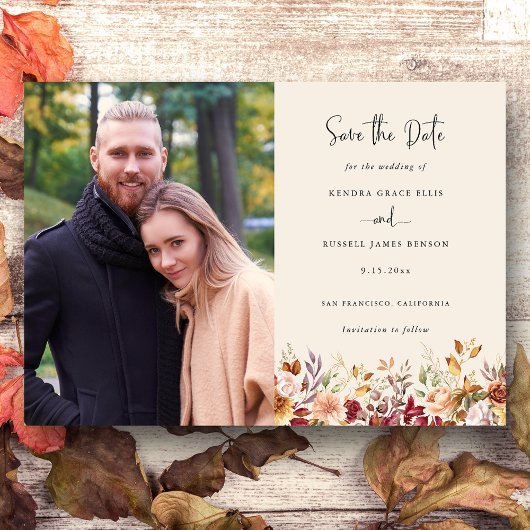 Vergulde Herfst Terracotta Floral Save The Date