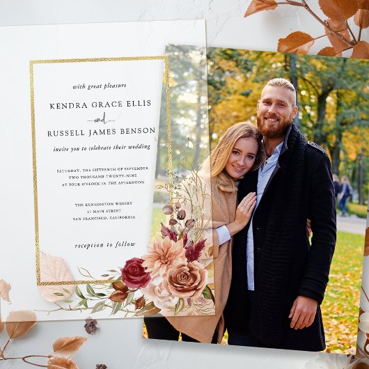 Vergulde Herfst Terracotta Floral Vellum Uitnodigingen