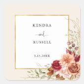 Vergulde Herfst Terracotta Floral Vierkante Sticker (Voorkant)
