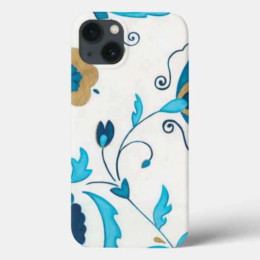 Vergulde Indigo Bloemen met Witte Achtergrond Case-Mate iPhone Case (Achterkant)