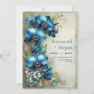 Vergulde Indigo Orchidee Stardust Bruiloft Kaart