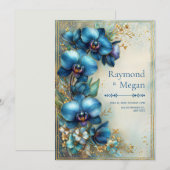 Vergulde Indigo Orchidee Stardust Bruiloft Kaart (Voorkant / Achterkant)