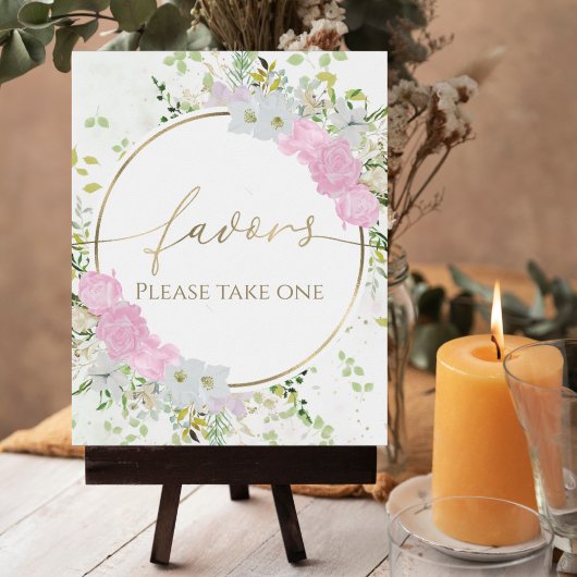 Vergulde Lentebruiloft Favors Bord met Wilde Bloem Poster