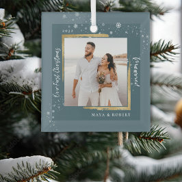 Vergulde lijst foto Ons eerste kerstfeest getrouwd Glas Ornament