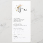 vergulde maan boho bloemenbruiloft menu (Voorkant)