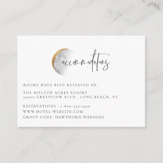 Vergulde maan bruiloft accommodaties informatiekaartje (Voorkant)