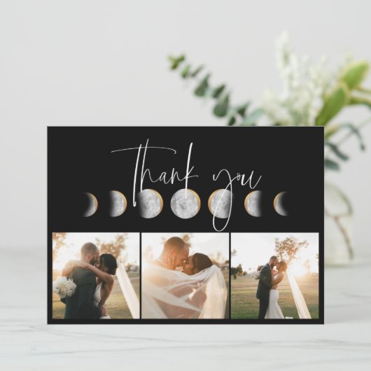 vergulde maan fase bruiloft foto bedankkaart (Staand voorkant)
