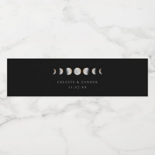 vergulde maan fasen bruiloft water fles label waterfles etiket (Enkel label)