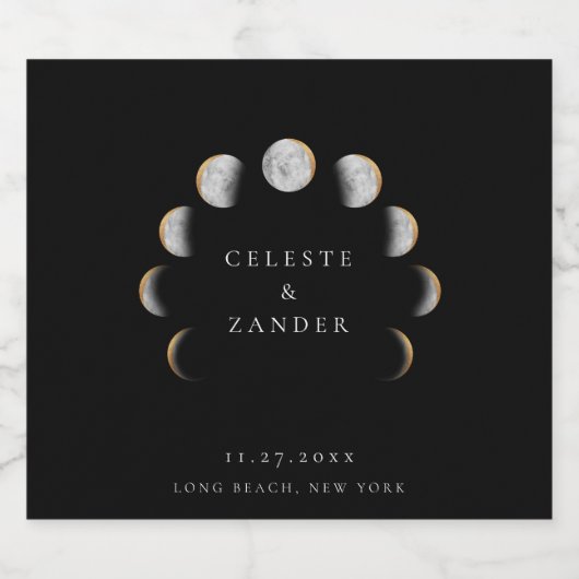 Vergulde maanfasen sparkling wijnetiket (Enkel label)