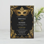 Vergulde Maskerade Weelderige Barok Bruiloft Kaart (Staand voorkant)