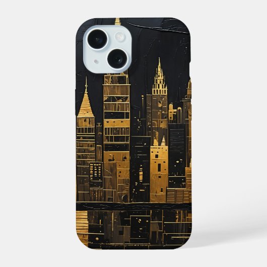 Vergulde Middernacht Skyline iPhone 15 Case (Achterkant)