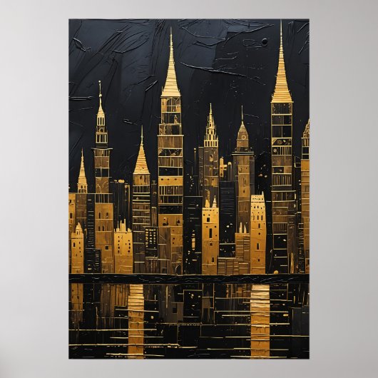 Vergulde Middernachtelijke Silhouet Poster (Voorkant)