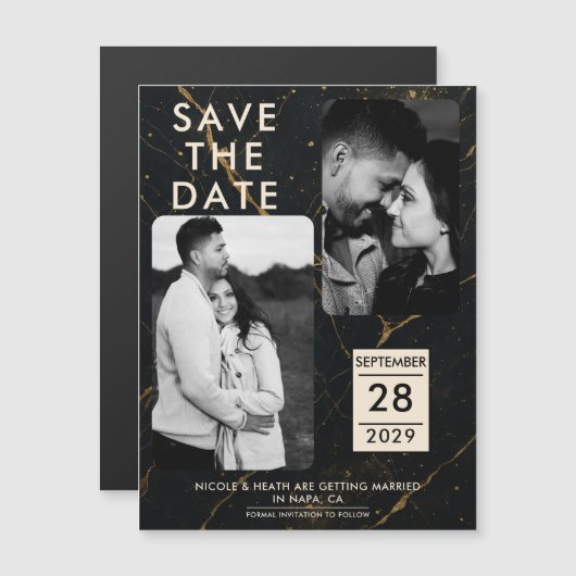 Vergulde Midnight Marble Black & Gold Opslagdatum (Voorkant / Achterkant)