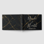 Vergulde Midnight Marble Black & Gold Wedding Gastenboek (Volledig)