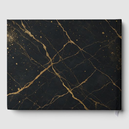 Vergulde Midnight Marble Black & Gold Wedding Gastenboek (Achterkant)